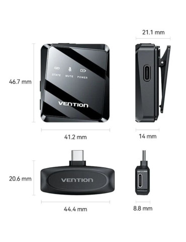 Micrófono Inalámbrico con Clip Vention NCBB0/ USB Tipo-C/ Incluye Receptor/ 2 unidades 2