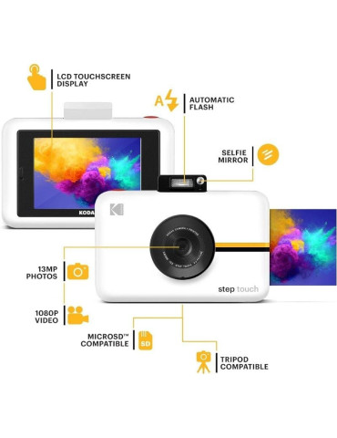 Cámara Digital Instantánea Kodak STEP Touch/ 13MP/ Tamaño Foto 2"x3"/ Blanca 2