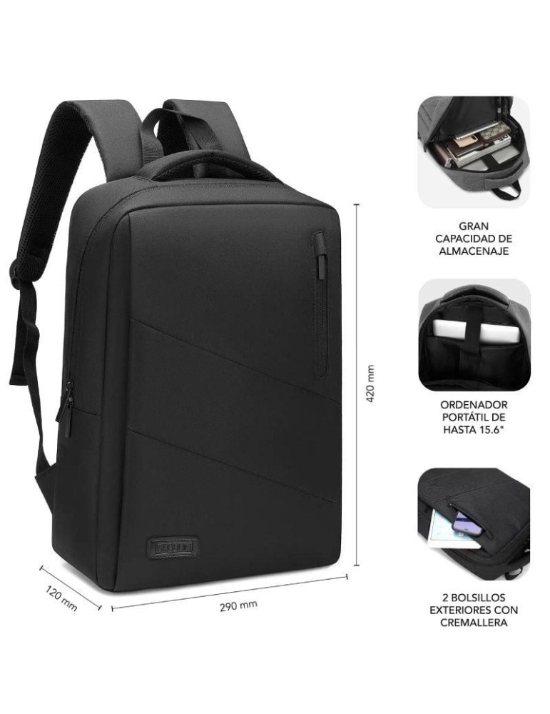 Mochila Subblim City Backpack para Portátiles hasta 15.6"/ Puerto USB/ Negra