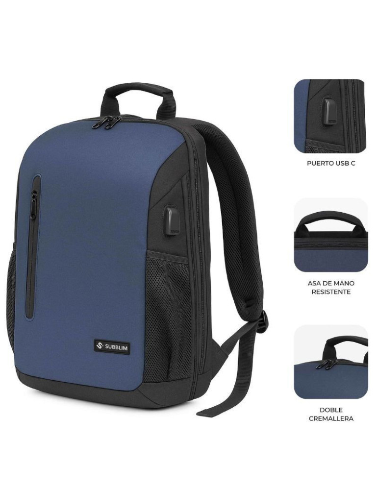 Mochila Subblim Xpand Air Padding Backpack para Portátiles hasta 15.6"/ Puerto USB/ Azul