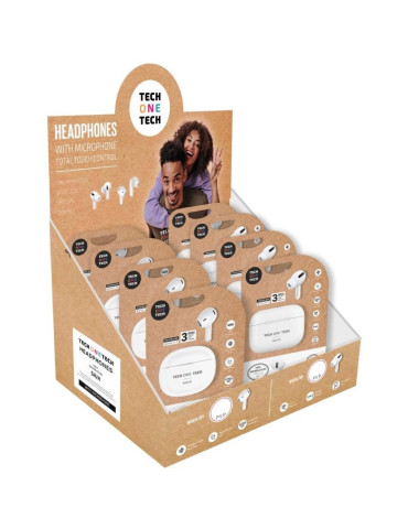 Expositor de Auriculares Bluetooth Tech One Tech TEC1420/ con estuche de carga/ Autonomía 5h/ Blancos/ Incluye 8 Auriculares Bla