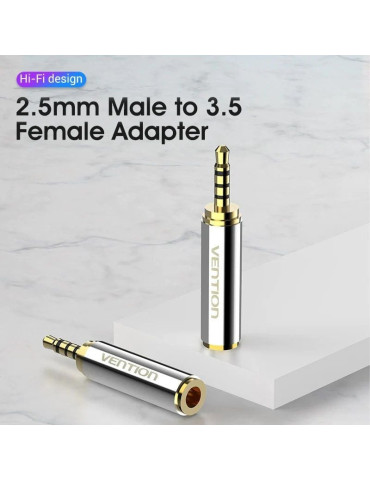 Adaptador Jack Vention VAB-S02/ Jack 2.5 Macho - Jack 3.5 Hembra/ Plata 2
