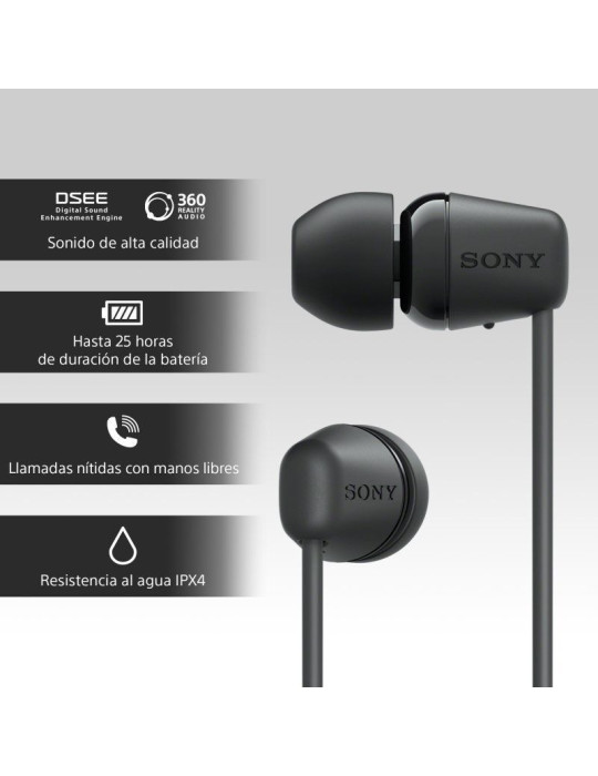 Auriculares Inalámbricos Intrauditivos Sony WI-C100/ con Micrófono/ Bluetooth/ Negros