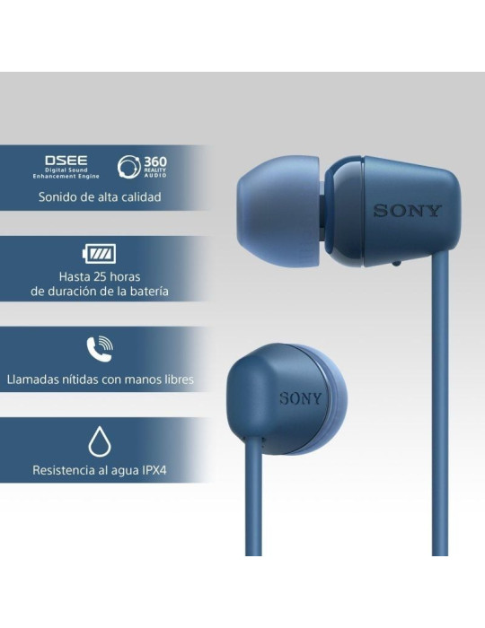 Auriculares Inalámbricos Intrauditivos Sony WI-C100/ con Micrófono/ Bluetooth/ Azules