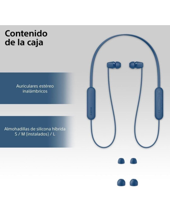 Auriculares Inalámbricos Intrauditivos Sony WI-C100/ con Micrófono/ Bluetooth/ Azules