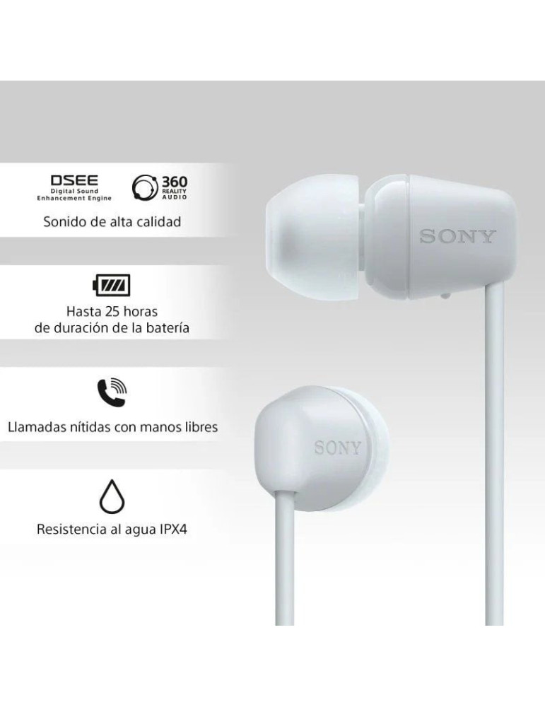 Auriculares Inalámbricos Intrauditivos Sony WI-C100/ con Micrófono/ Bluetooth/ Blancos
