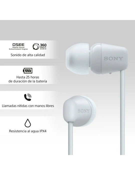 Auriculares Inalámbricos Intrauditivos Sony WI-C100/ con Micrófono/ Bluetooth/ Blancos