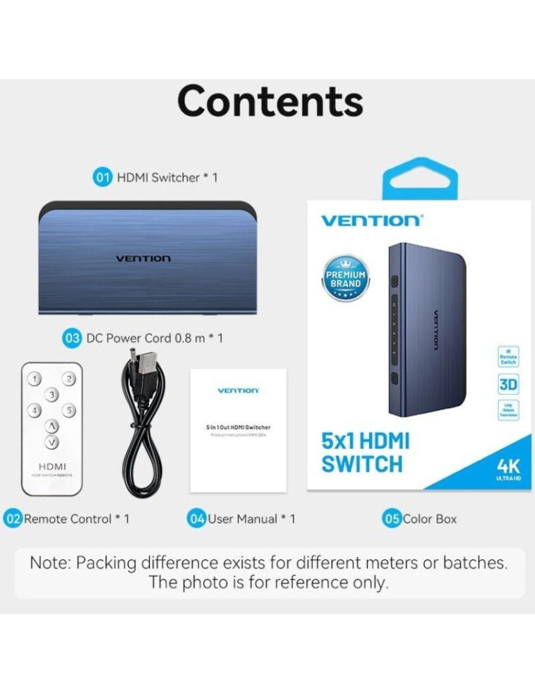 Switch Conmutador 4K HDMI 2.0 Vention AKCL0 HDMI Hembra/ 4x HDMI Hembra