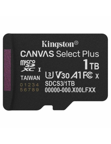 Tarjeta de Memoria Kingston CANVAS Select Plus 1TB microSD XC/ Clase 10/ 150MBs