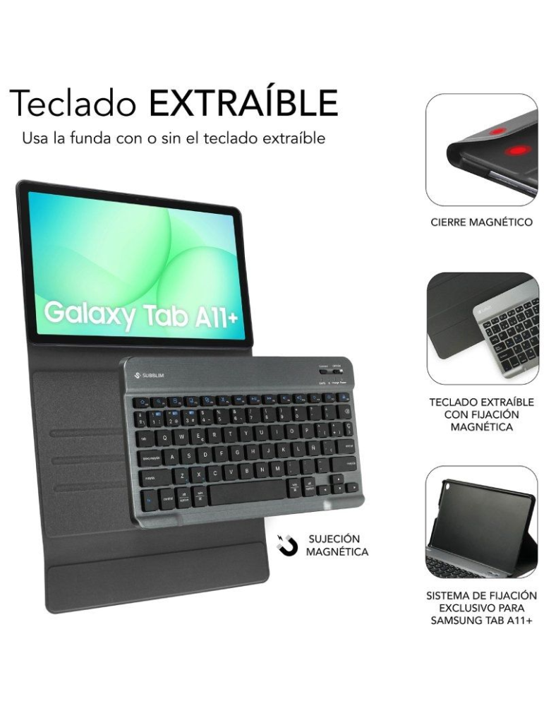 Funda con Teclado Subblim KeyTab Pro BT para Tablets Samsung Galaxy A11+/ Negra