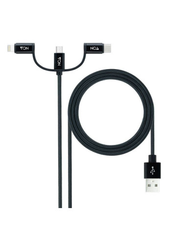 Cable USB 2.0 Nanocable 10.01.3200/ Lightning Macho - Micro USB Macho/ USB Tipo-C Macho/ 480Mbps/ 1m/ Negro