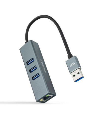 Hub USB 3.0 Nanocable 10.03.0407/ 3xUSB/ 1xRJ45/ Gris